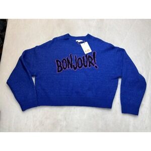 GB Royal Blue Bonjour Graphic Cropped Knit Sweater Women's Size Medium